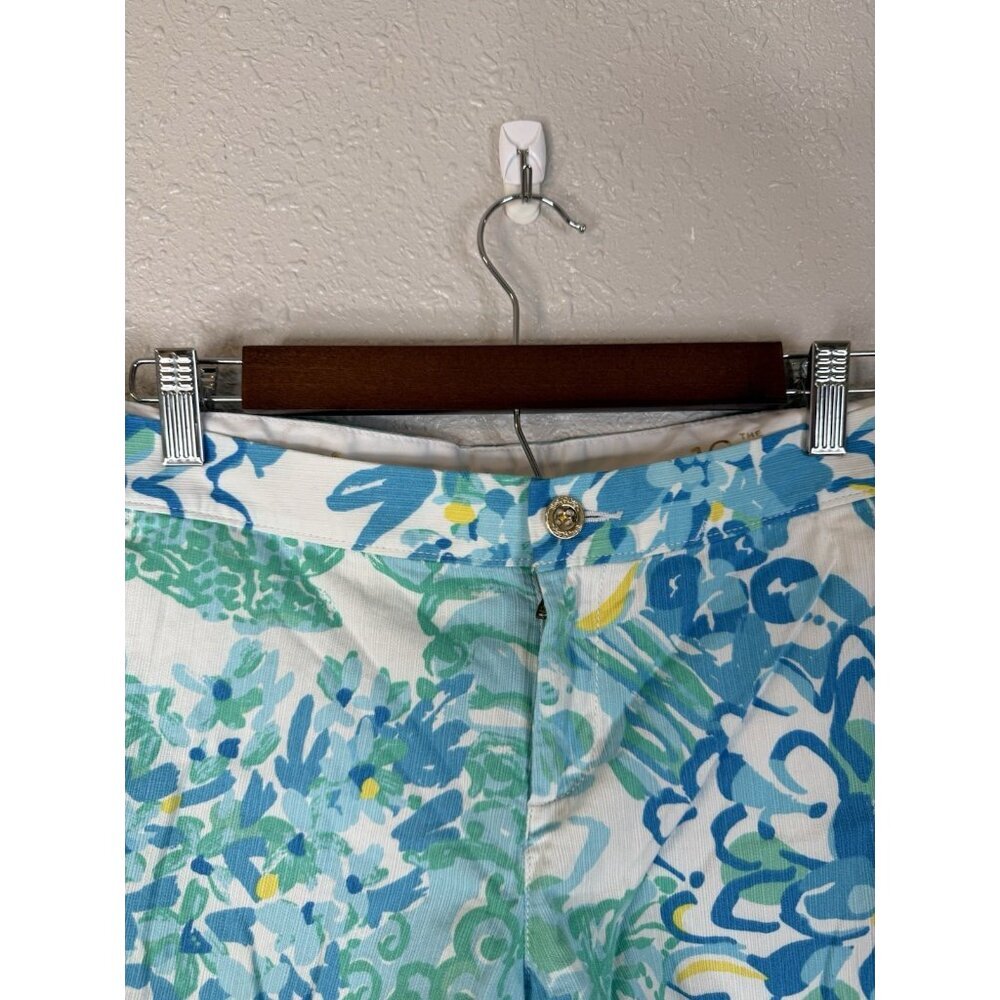 Lilly Pulitzer Buttercup Scalloped Hem Shorts Sz 10 Blue Green Coastal Vacation - Picture 3 of 13